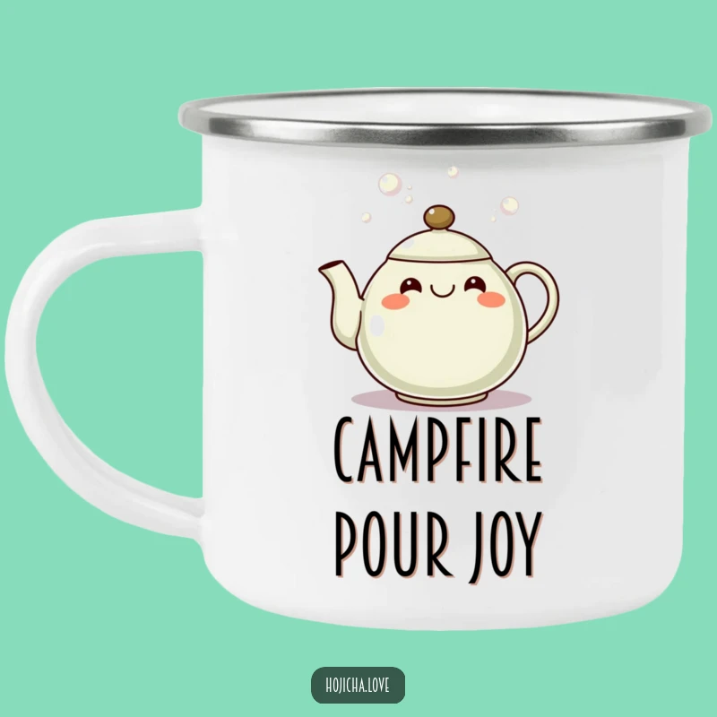 Durable Funny Hojicha Teapot Grin Camping Mug: Your Cheerful Trail Buddy