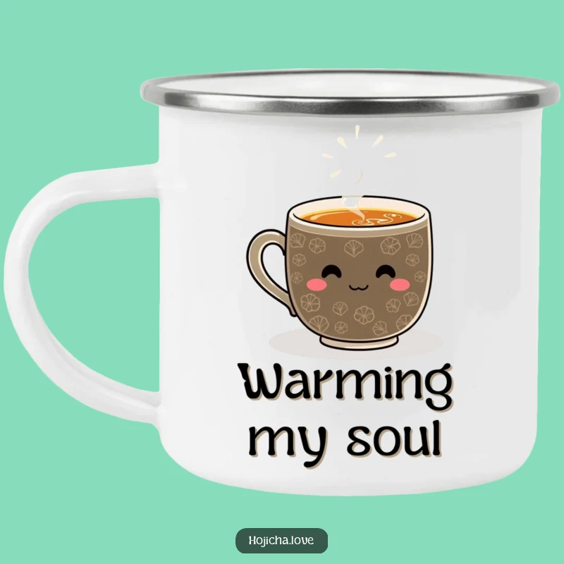 Funny Smiling Hojicha Camping Mug - Whisked Pattern Adventure Cup