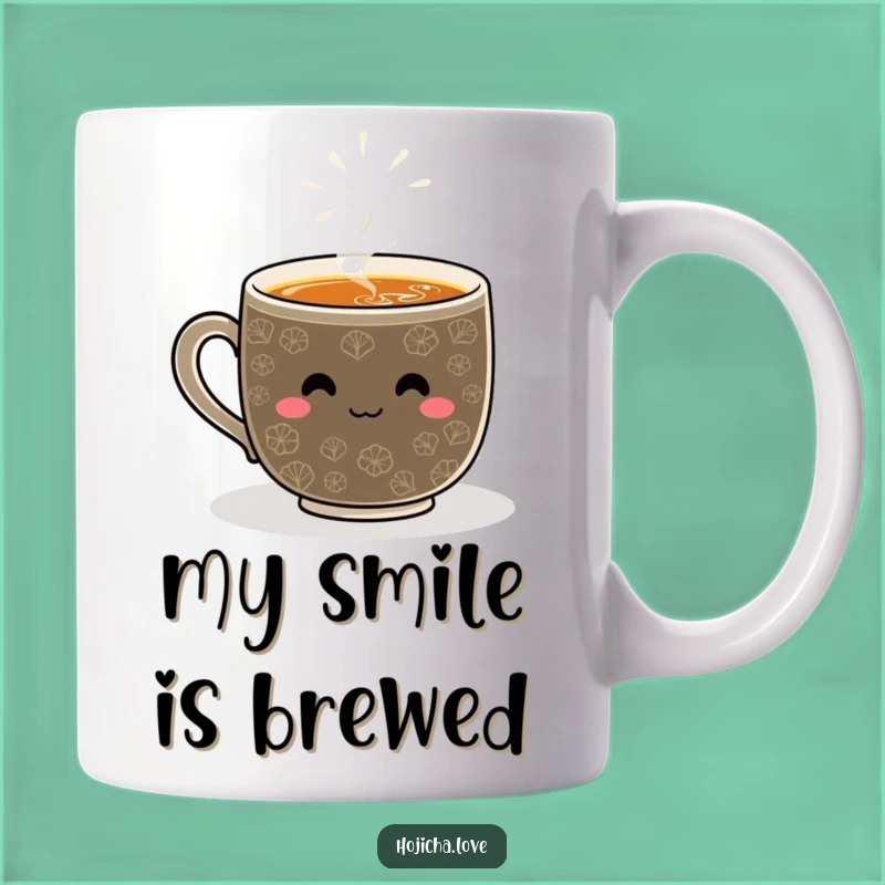 Funny Smiling Hojicha Mug - Cheerful Whisked Pattern Tea Lover Gift