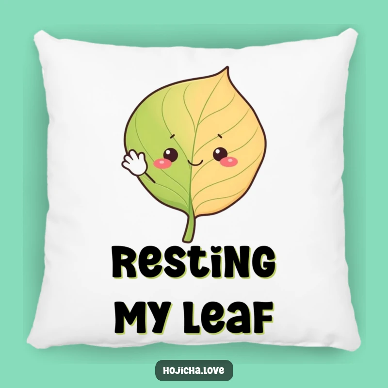 Funny Waving Hojicha Leaf Pillow - Cheerful Comfort for Tea Lovers