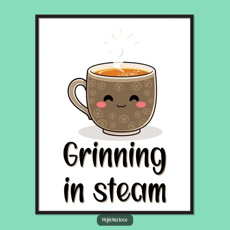 Funny Hojicha Whisked Pattern Digital Art - Smiling Tea Lover Print