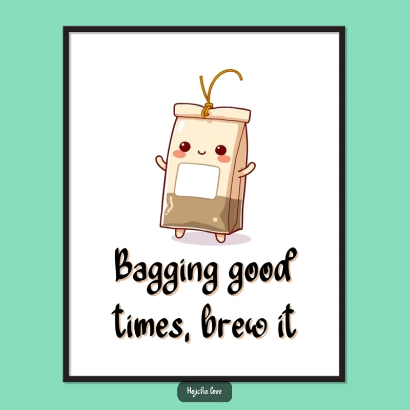 Funny Free Printable Wall Art: Dancing Hojicha Teabag - Energetic Downloadable Decor for Kitchens!
