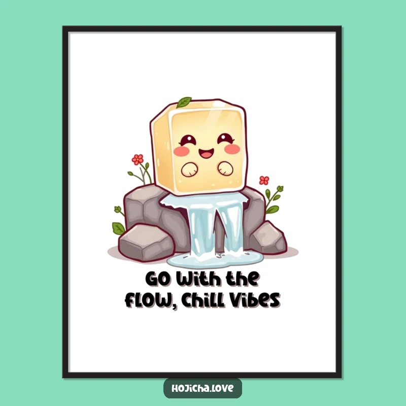 Funny Free Printable Wall Art: Giggling Hojicha Ice Cube Waterfall Adventure