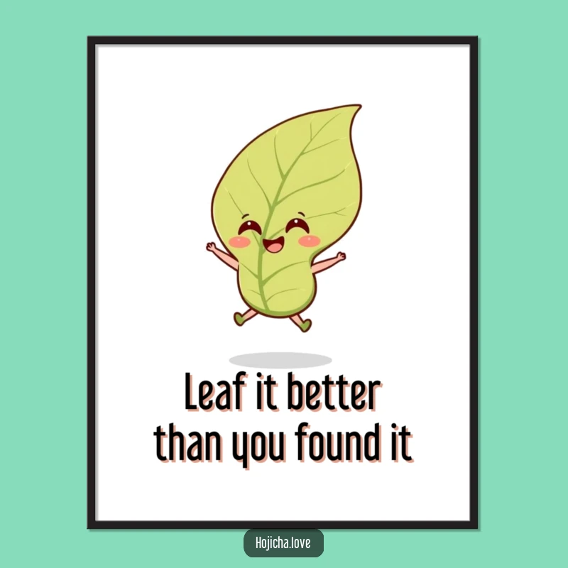 Funny Free Printable Wall Art: Cheerful Hojicha Leaf Jumping in the Breeze