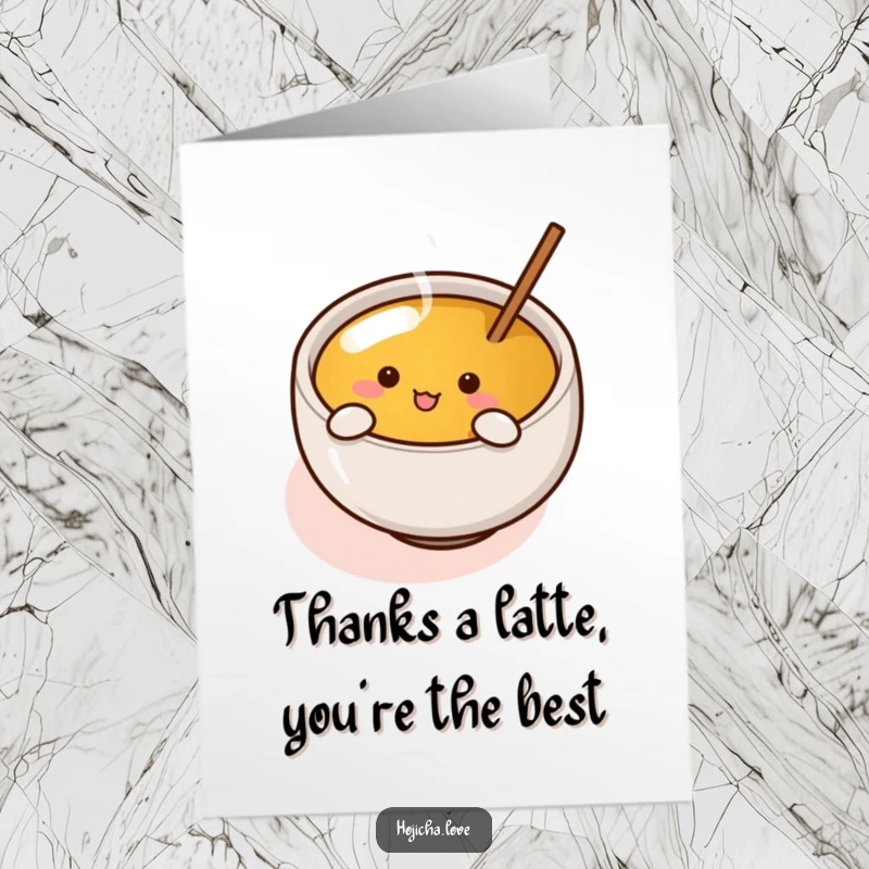 Funny Free Printable Thank You Card: A cute Hojicha cup with arms stirring tea, expressing warm gratitude.