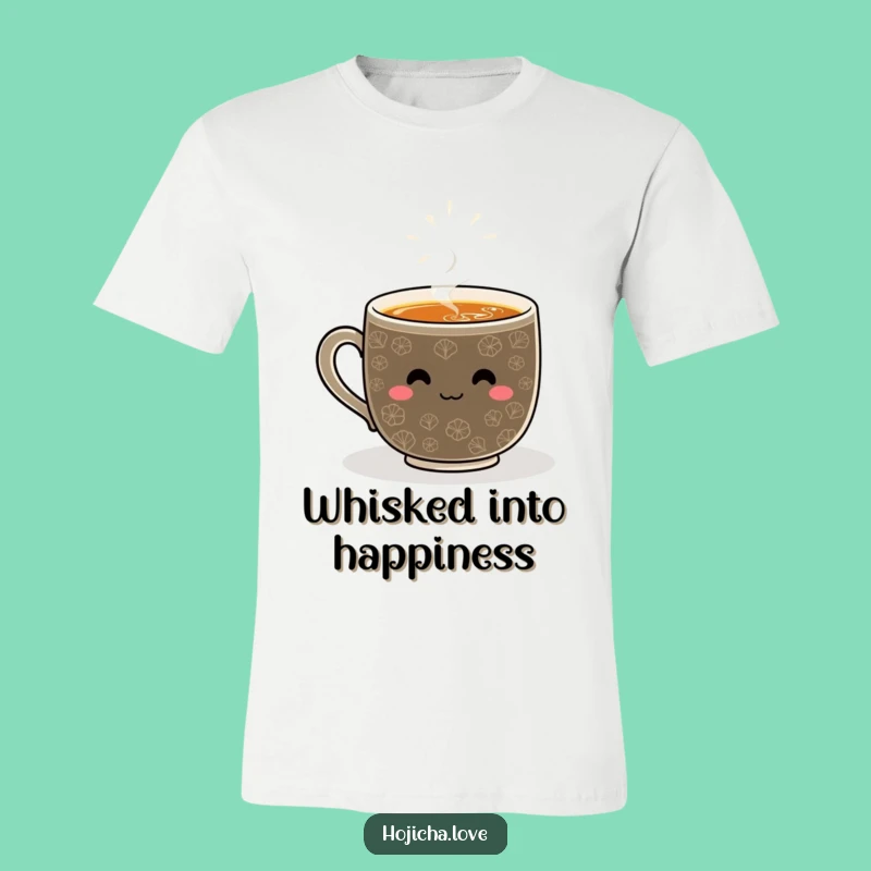 Funny Hojicha Whisked Pattern T-Shirt - Smiling Brew Tee for Joyful Days