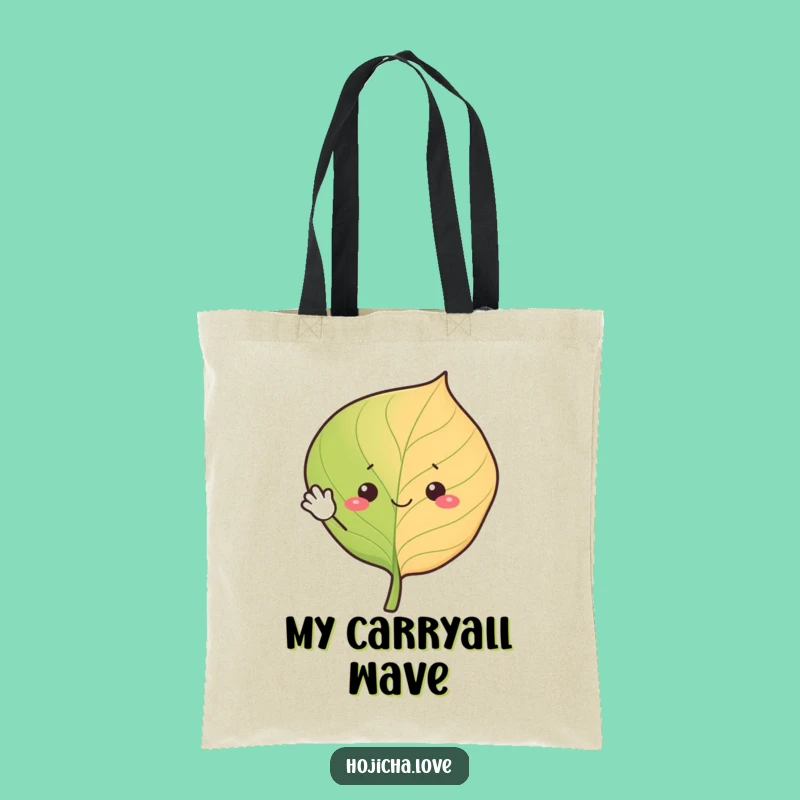 Funny Waving Hojicha Leaf Tote Bag - Cheerful Accessory for Tea Fans